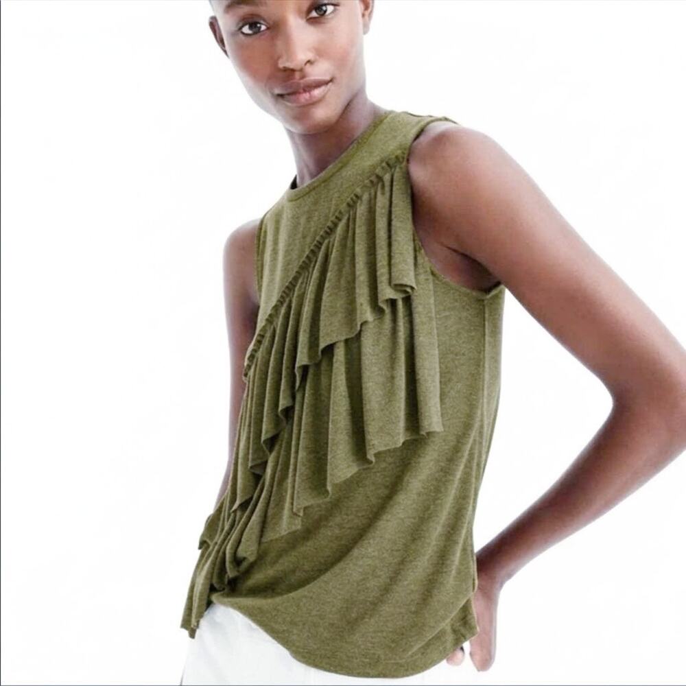 🔥 J. Crew Olive Green Draped Ruffle Tank Top Size Medium